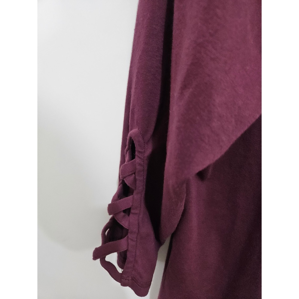 Livi Active Women Plum Burgundy Open Front Cardigan Lattice Sleeve Size 14/16 - Picture 3 of 5